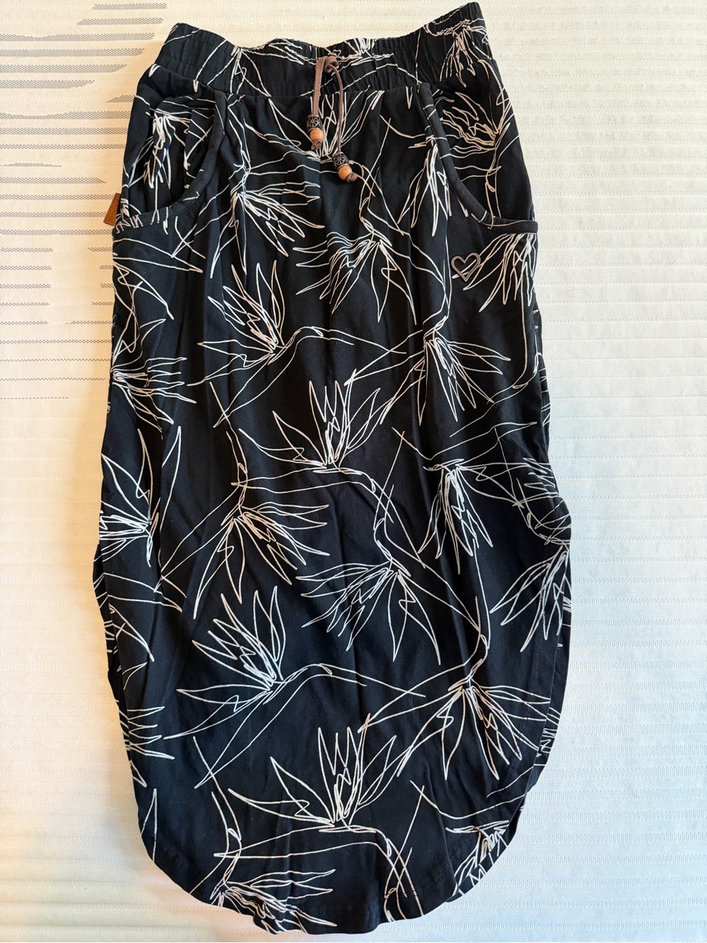 Black Floral-Print Maxi Skirt with Drawstring Waist